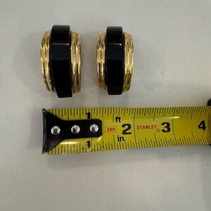 Les Bernard Gold and Black Hoop Clip On Earrings